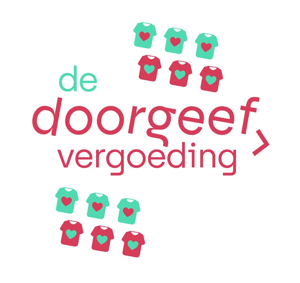 Logo van De Doorgeefvergoeding, een experiment van Muntuit rond alternatieve vrijwilligersvergoedingen.