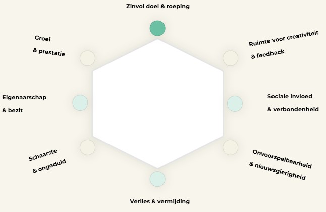 Octalysis-framework met extrinsieke (resultaatgedreven) en intrinsieke (procesgedreven) motivaties